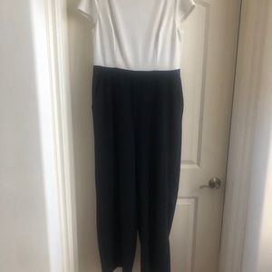 Black and off white palazzo jumpsuit.